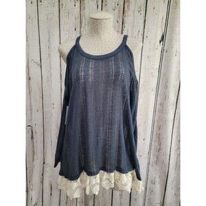Tassels N Lace Small Peasant Boho Sheer Cold‎ Shoulder Crochet Lace Sweater EUC